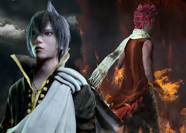 Обои картинки фото 3д графика, аниме , anime, хвост, феи, зереф, нацу, драгнил