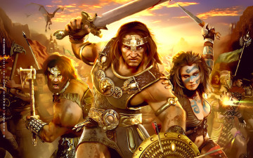 обоя календари, видеоигры, 2019, мужчина, calendar, взгляд, оружие, воин, женщина