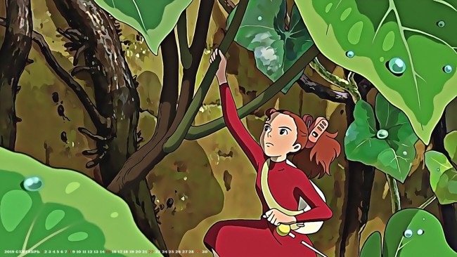 Обои картинки фото календари, аниме, листья, девочка, капля, calendar, 2019, растение
