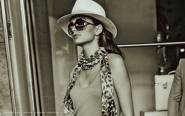 Обои картинки фото календари, компьютерный дизайн, девушка, очки, шляпа, 2019, calendar, женщина, профиль