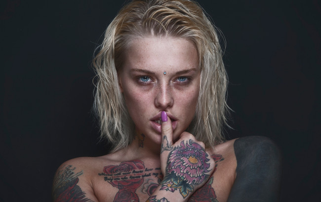Обои картинки фото lauren brock, девушки, lauren, brock, портрет, лицо, девушка, модель, блондинка, красотка, красавица, стройная, сексуальная, причёска, взгляд, макияж, тату, татуировка, рисунок, пирсинг, поза, флирт, секси