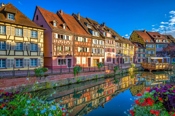 Картинка города кольмар+ франция канал набережная цветы
