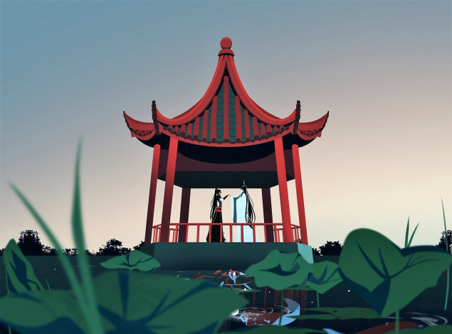 Обои картинки фото аниме, mo dao zu shi, вэй, усянь, лань, ванцзы, беседка, лотосы