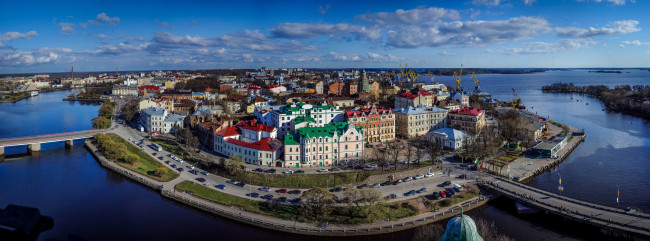 Обои картинки фото города, - панорамы, россия, дома, панорама, здания, мосты, yaroslav, kotov, выборг, город