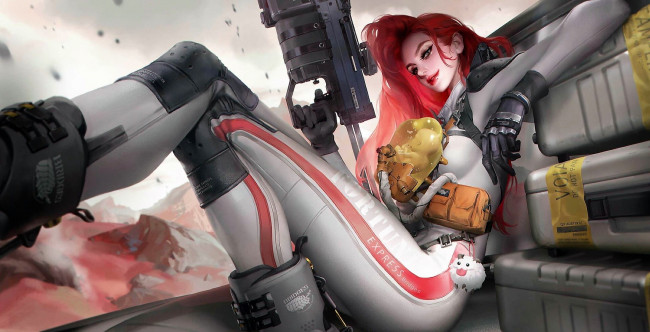 Обои картинки фото видео игры, league of legends, девушка, оружие, ящики, miss, fortune