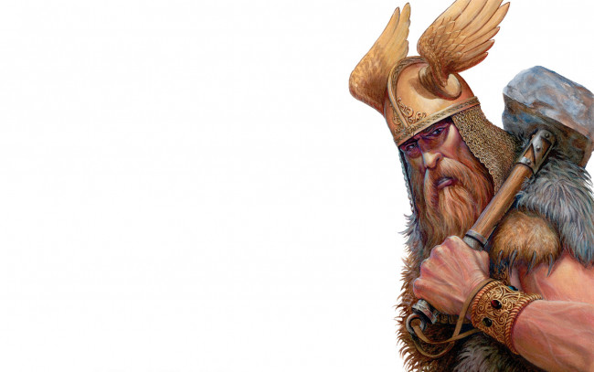 Обои картинки фото видео игры, age of mythology, бог, шлем, молот