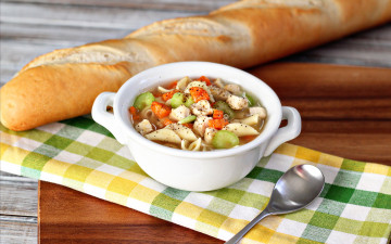 обоя еда, первые блюда, багет, суп, овощной