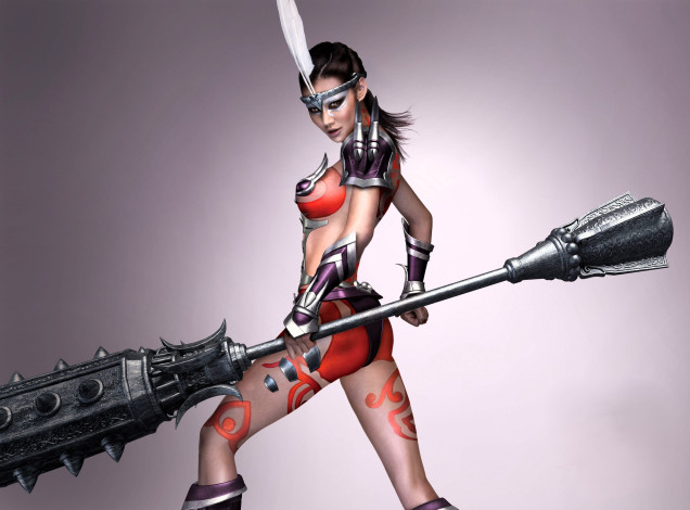 Обои картинки фото видео игры, grand warriors, девушка, перо, оружие