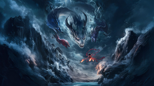 Обои картинки фото мультфильмы, ne zha zhi mo tong nao hai, ne, zha, zhi, mo, tong, nao, hai, нэчжа, побеждает, царя, драконов