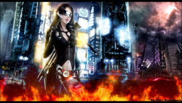 Картинка фэнтези девушки огонь город