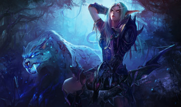 Картинка фэнтези красавицы чудовища эльфийка леопард