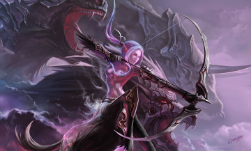 Картинка фэнтези красавицы чудовища лук эльфийка кентавр