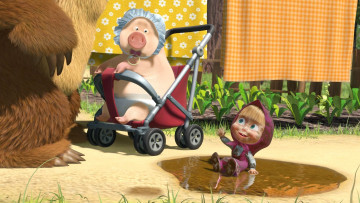 Картинка мультфильмы маша медведь лужа