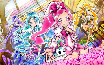 Картинка аниме smile precure девушки игрушки цветы