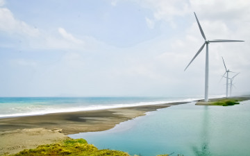 Картинка разное мельницы ветряки море