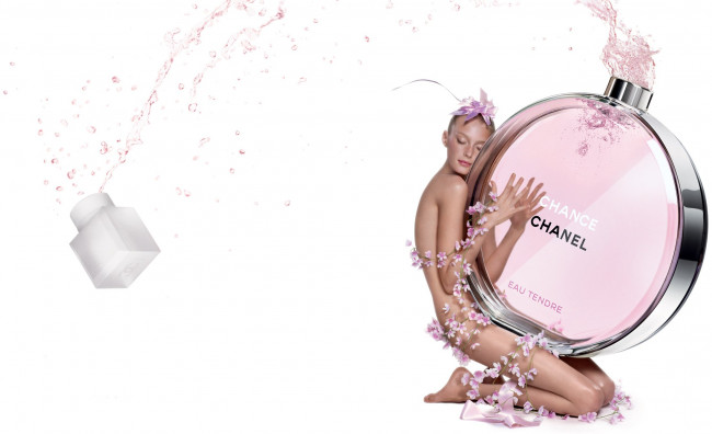 Обои картинки фото бренды, chanel, цветы, духи, ню, девушка