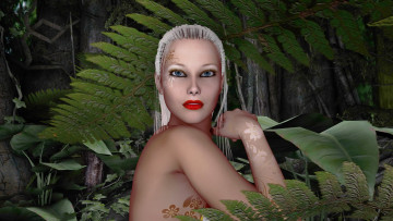 Картинка 3д графика people люди девушка взгляд листья