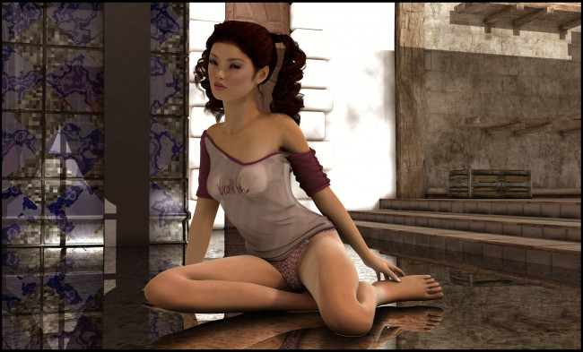 Обои картинки фото 3д, графика, people, люди, девушка, взгляд, комната