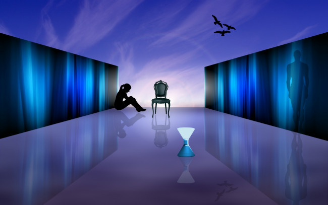 Обои картинки фото 3д, графика, другое, отражение, стены, птицы, девушка