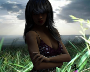 Картинка 3д+графика люди+ people взгляд фон девушка