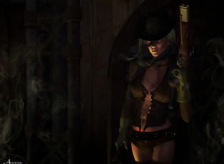 Картинка 3д+графика фантазия+ fantasy оружие девушка взгляд фон