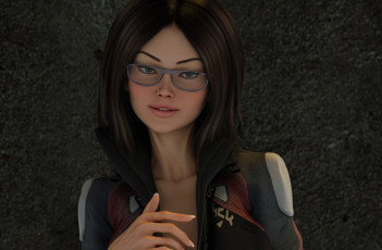 Картинка 3д+графика портрет+ portraits взгляд девушка очки фон