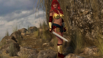 Картинка 3д+графика амазонки+ amazon девушка взгляд фон оружие рыжая