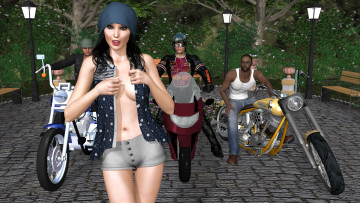 Картинка 3д+графика люди+ people байкеры фон девушка взгляд