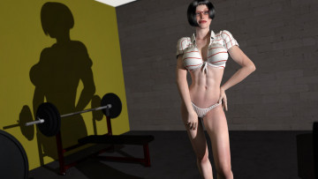 Картинка 3д+графика люди+ people девушка взгляд фон тень