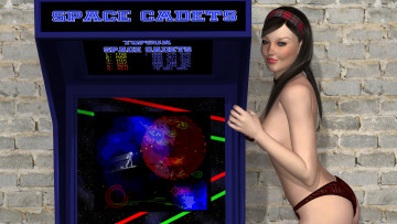 обоя 3д графика, люди , people, взгляд, девушка, фон, игровой, автомат