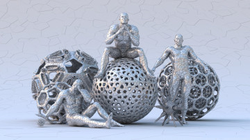 Картинка 3д+графика _science+fiction шары фон взгляд мужчины