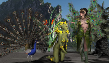 Картинка 3д+графика эльфы+ elves фон взгляд эльфийка горы павлин халк