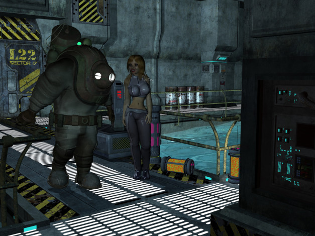 Обои картинки фото 3д графика, фантазия , fantasy, взгляд, девушка, бассейн, фон