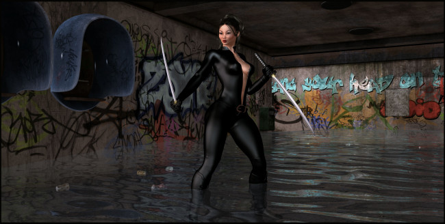 Обои картинки фото 3д графика, фантазия , fantasy, оружие, фон, взгляд, девушка