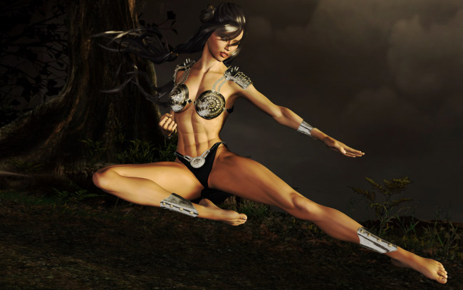 Обои картинки фото 3д графика, фантазия , fantasy, девушка, поза, фон, взгляд