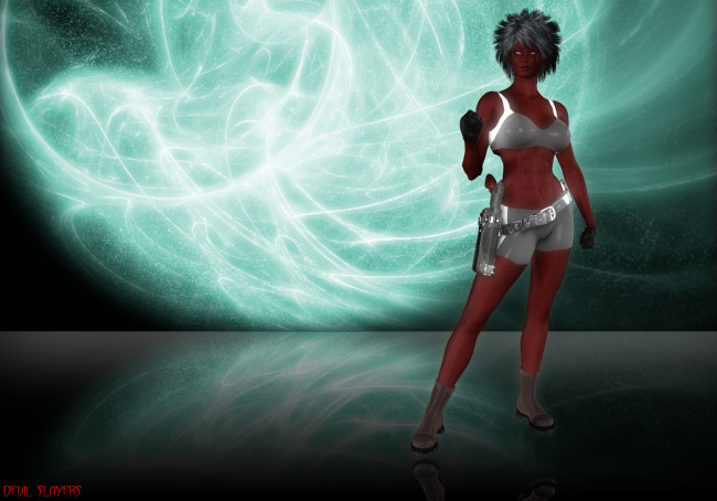 Обои картинки фото 3д графика, фантазия , fantasy, девушка, фон, взгляд