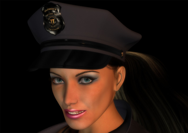 Обои картинки фото 3д графика, портрет , portraits, коп, фон, взгляд, девушка