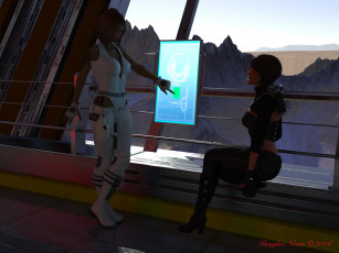 обоя planet x, 3д графика, фантазия , fantasy, девушки, взгляд, фон