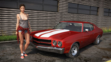 Картинка 3д+графика люди-авто мото+ people-+car+ +moto автомобиль фон взгляд девушка