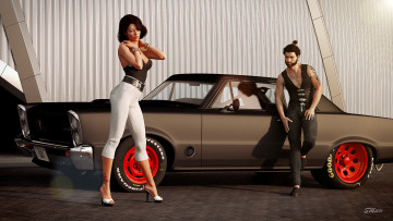 Картинка 3д+графика люди-авто мото+ people-+car+ +moto девушка взгляд фон автомобиль