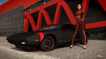 Картинка 3д+графика люди-авто мото+ people-+car+ +moto девушка взгляд фон автомобиль