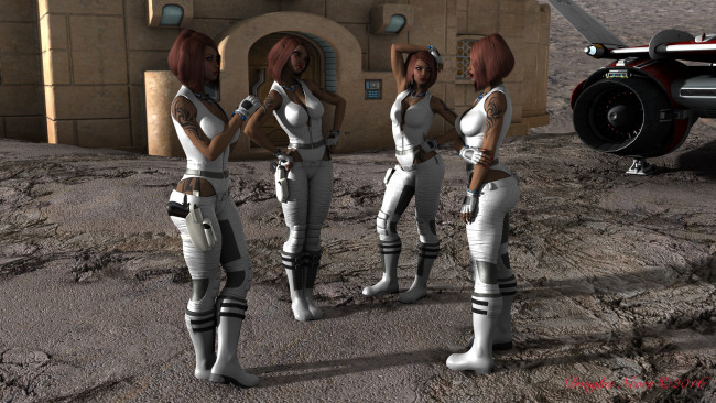 Обои картинки фото 3д графика, фантазия , fantasy, девушки, взгляд, фон