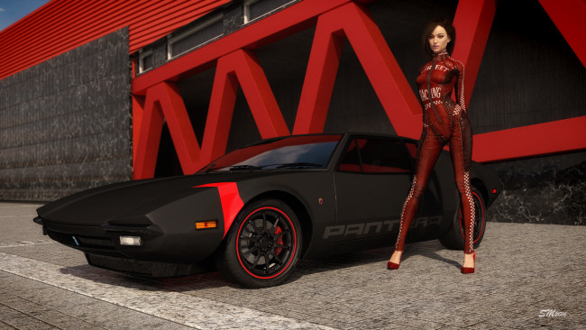 Обои картинки фото 3д графика, люди-авто, мото , people- car ,  moto, девушка, взгляд, фон, автомобиль