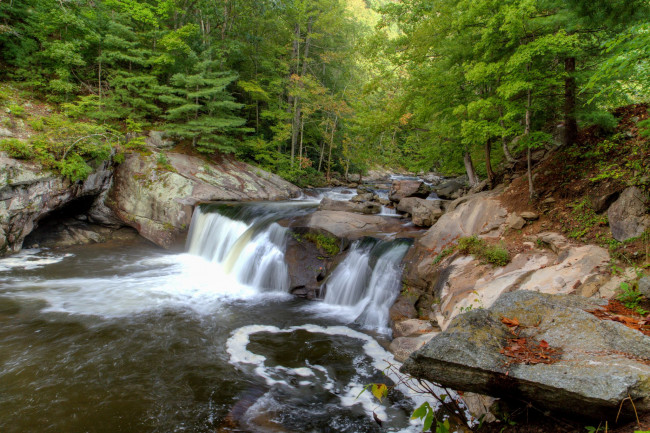 Обои картинки фото природа, водопады, лес, река, водопад