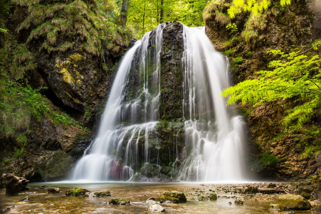 Обои картинки фото природа, водопады, лес, река, водопад