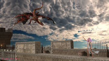 Картинка 3д+графика фантазия+ fantasy девушка взгляд фон дракон