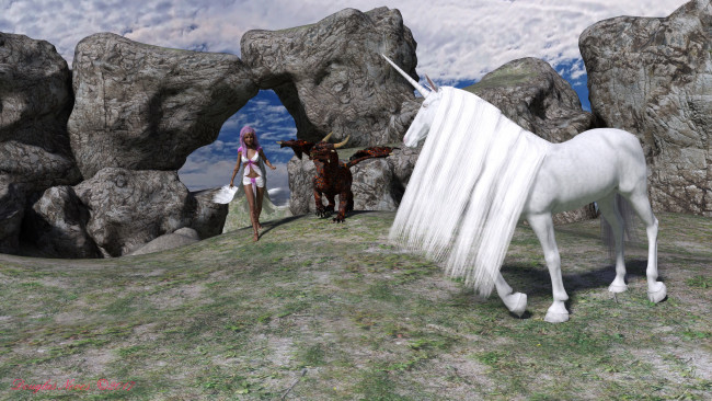 Обои картинки фото 3д графика, фантазия , fantasy, девушка, взгляд, фон, дракон