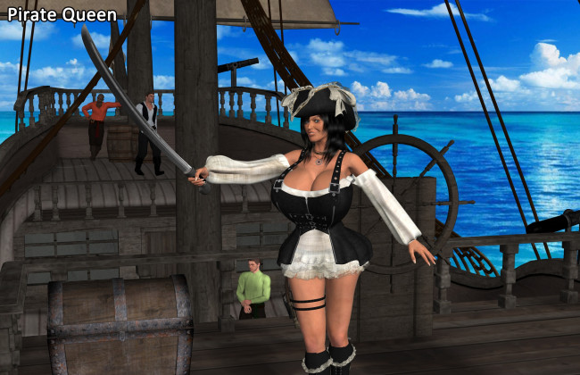 Обои картинки фото 3д графика, фантазия , fantasy, пират, взгляд, девушка, фон