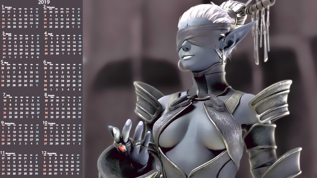 Обои картинки фото календари, фэнтези, девушка, существо, повязка