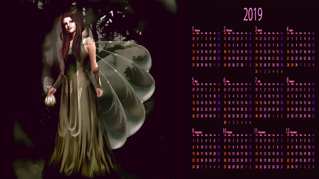 Обои картинки фото календари, фэнтези, крылья, девушка